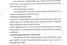 Kế hoạch tuyển sinh vào lớp 10 năm học 2022-2023